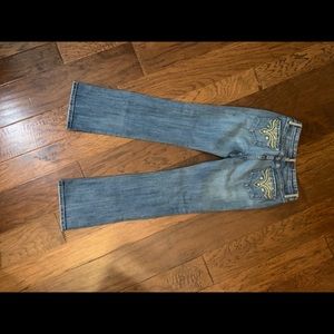 Bootcut jeans with green and gold detailing